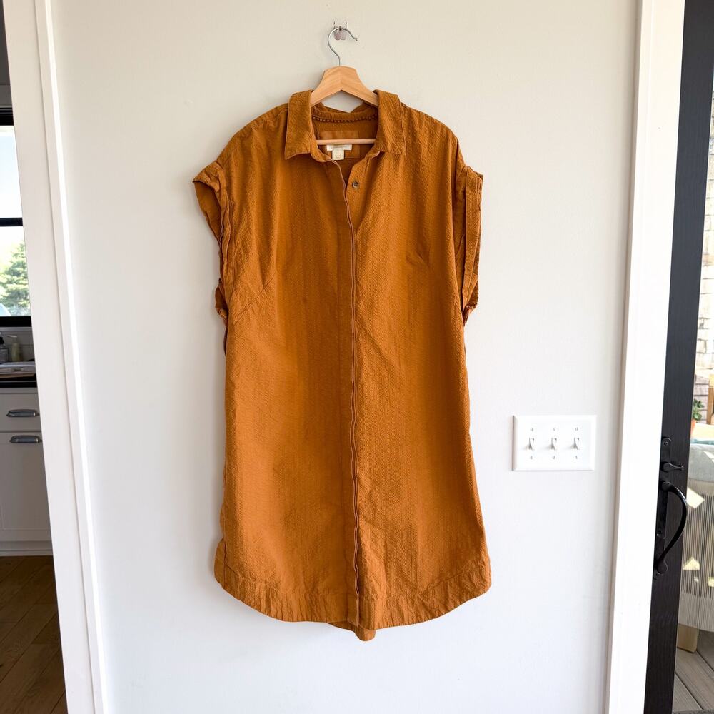 Anthropologie Maeve Side-Slit Cotton Collared Tunic Dress Mustard Yellow L - Picture 3 of 12